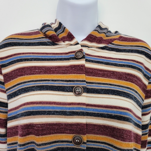 Doe And Rae Striped Multicolor Hooded Button Up Cardigan Elbow Patches Medium - Picture 2 of 11